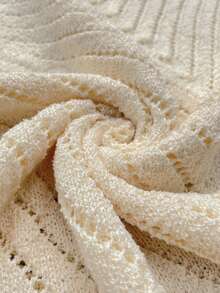 Women's Fashion Solid Color Hollow Out Ribbed Knit Cropped Sweater, Minimalist Style, Suitable For Spring, Summer And Autumn - Apricot - View 9