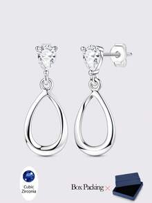 1 对原创设计 925 纯银女式耳环，防过敏双圈交叉蛇骨图案，闪耀方晶锆石，高品质优雅珠宝，适合日常派对购物佩戴 - 銀色 - 查看 14