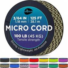 TECEUM Micro Paracord – 118 Mm X 125 Ft – Micro Utility Cord – Thin Braided Paracord Rope – Best Crafting, Projects, Fishing, Camping – Wind Chime – Survival Strong String - 迷彩 - 查看 1