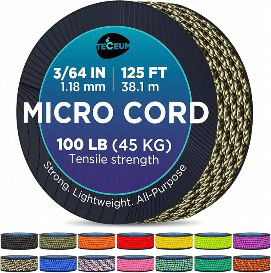 TECEUM Micro Paracord – 118 Mm X 125 Ft – Micro Utility Cord – Thin Braided Paracord Rope – Best Crafting, Projects, Fishing, Camping – Wind Chime – Survival Strong String - 迷彩 - 查看 1