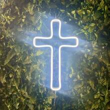 Cruz em Led Neon Crucifixo Placa para Decoração Acrílico LED Religioso Cristo Luminária 40x25cm
