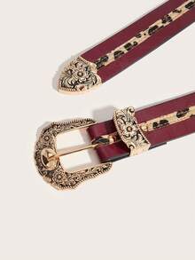 1 件西部牛仔复古性感条纹雕花金属扣腰带，适合牛仔裤、休闲裤、日常穿着秋季、秋季、万圣节