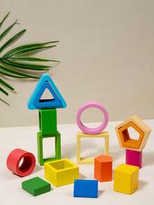 Montessori Early Education Children's Wooden Educational Toy Shape Matching Color Cognition 3D Three-Dimensional Block Geometric PuzzleSchool, Student,Stationery,School Supplies - Multicolor - View 3