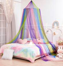 Rainbow Bed Canopy For Girls, X-Large Princess Bed Canopy Rainbow Bedroom Accessories Decor,Girls Mosquito Net Dome Canopy For Twin To King Size Bed - Pink - View 1