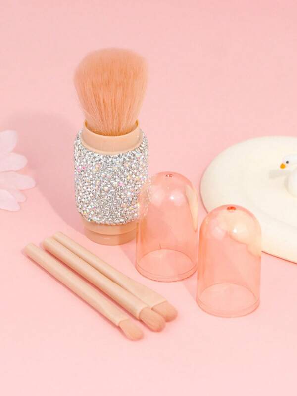 1pc Luxury Shiny Retractable 4-In-1 Makeup Brushes, Makeup Tools Double-Headed Makeup Brushes With Nylon Bristles For Foundation, Lip Gloss, Eyeshadow And Highlighter, Travel Makeup Set