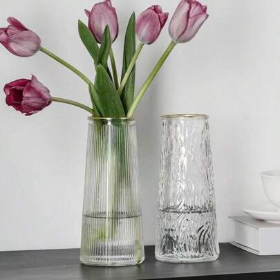 1pc Glass Vase, Transparent Hydroponics Vase, Simple Fresh Flower Vase Decoration For Living Room, Dry Flower Vase Home Decor Room Decor