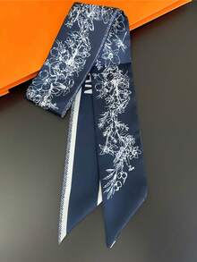 1 pezzo Sciarpa da donna in seta con stampa floreale e nastri, decorazione versatile per collo, capelli e borse, adatta per l'uso quotidiano in primavera/estate - Multicolore - Visualizzare 4