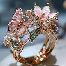 Delicate Shiny Droplet Oil Butterfly Ladies Open Ring Fashion Women's Wedding Ring Jewelry - 銀色 - 查看 3