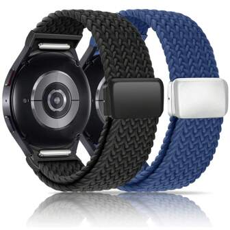 2 条尼龙表带适用于 Galaxy Watch 7 6 5 4 FE 40 毫米 44 毫米/6 Classic 43 毫米 47 毫米/4 Classic 42 毫米 46 毫米/5 Pro 45 毫米，一键连接，无缝隙磁性织物编织表带适用于 Galaxy Watch 男女款