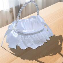 Realza tu boda con nuestra elegante cesta de flores de encaje blanco: perfecta para un toque de glamour plateado. - plata - Ver 6