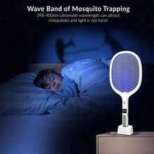 1pc Electric Fly Swatter Foldable Bug Zapper Racket 2in 1 Mosquito Killer With Purple Attractant Light Rechargeable 1800mAh For Indoor Home Backyard Patio Camping - White - View 11