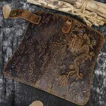 Men's Long Chain Wallet Bifold Wallet Leather Credit ID Cards Holder Biker Trucker Heavy Thick - 淺棕色龍 - 查看 7