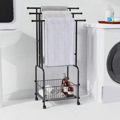 SIDIANBAN 106cm Freestanding Towel Rack With 3-Tier Storage Basket And Wheels, Indoor And Outdoor Use, Anti-Skid Wheels For Stability, Perfect For Bathroom, Pool, And Blanket Organization