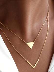1 Pcs Vintage Elegant Gold & Silver Geometric Asymmetrical Triangle Layered Pendant Necklace Jewelry