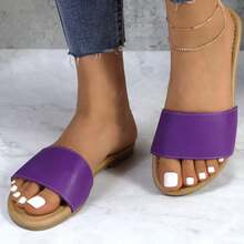 Women's Slide Sandals Fashion Open Toe With Cushioned Footbed Slippers For Beach HONEY-1 - Purple - View 3
