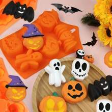 1pc Halloween Silicone Chocolate Cake Molds, 6 Cavity Baking Mold Nonstick Pumpkin Skull Ghost Shape Design Jello Ice Cube For Family Halloween Party DIY Decoration
