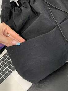 1pc Minimalist Bucket Shape Crossbody Bag, Adjustable Strap, Drawstring Closure, Lightweight Breathable Nylon Material, Solid Color Design, Suitable For Men And Women For Daily Commute And Streetwear - Black - View 3