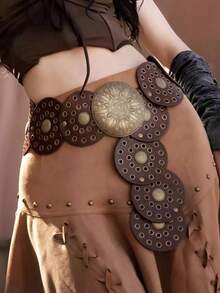 1 pièce Ceinture en PU de style rétro bohème, look de cowgirl occidentale américaine, convient pour toutes les saisons : automne, Halloween - Noir - Voir 10