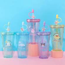 Miniso Sanrio Cinnamoroll Summer Star - Cốc ống hút lấp lánh, dung tích 420mL/14,78oz, nhẹ, nhựa chất lượng cao, chống sốc và dễ vệ sinh, vật dụng uống nước di động tuyệt vời cho người đam mê thể dục/du lịch vào mùa hè (1 chiếc) - màu xanh lá - Xem 5
