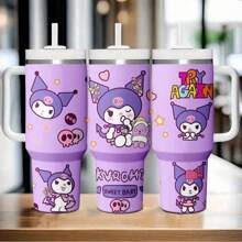 Sanrio 1 pièce Tasse de voyage en acier inoxydable de 40 oz Sanrio Kuromi avec couvercle et paille - étanche, s'adapte au porte-gobelet de la voiture, garde les boissons chaudes ou froides, boissons fraîches en été, design de dessin animé mignon avec étoiles et personnages - cadeau parfait pour l'anniversaire et la Saint-Valentin