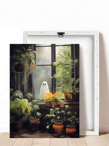 1 Stück Moderne Geisterspitze im Fenster, Pflanzenliebling Geist, Innenraumdrucksache, Dark Academia Dekoration, Blumen druckbar, Gotische Vintage Malerei, Geist nimmt Bad in der Badewanne, Grüner floraler Badezimmer-Muster, Botanisches Bad-Interieur, Badewanne Cottagecore Dark Academia druckbare Dekoration Vintage Poster, Halloween Zimmer Dekoration