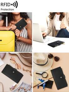 MIYIN 时尚简约拉链钱包多功能卡包 PU 皮革硬币纯色女士钱包 RFID 屏蔽双折多卡包钱包大容量手机钱包带双拉链口袋和多个卡槽 ID 窗口适合日常抢劫女士钱包钱包钱包长钱包 - 彩色 - 查看 6