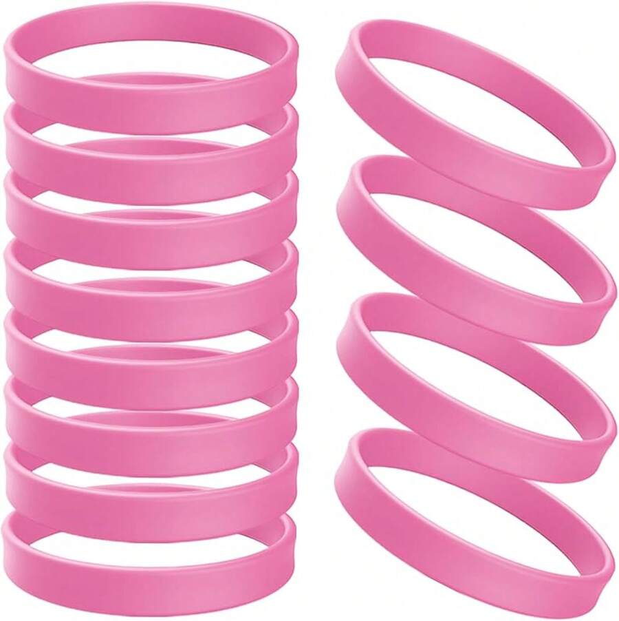 Rubber Bracelets Solid Color Silicone Wristbands Blank Stretch Silicone Wristbands Colorful Rubber Bracelets Women Men Gifts - 粉色 - 查看 1