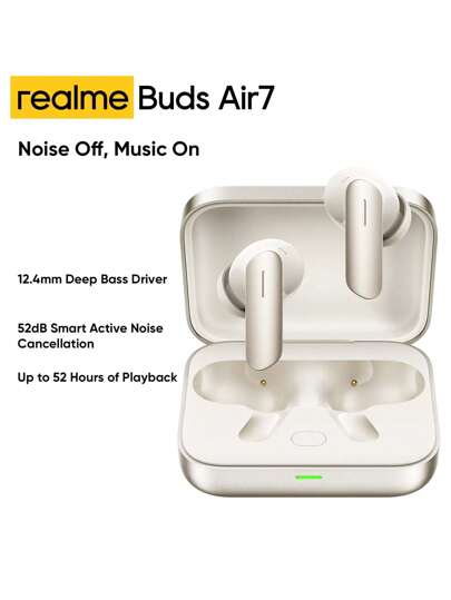 Realme Buds Air 7 True Wireless Earphones, 12.4mm Mega Titanium Bass Driver, 52dB Intelligent ANC, Hi-Res & LHDC 5.0 Audio, Up To 52 Hours Autonomy, 360° Space Sound