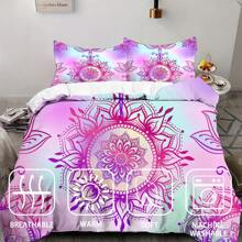 3PCS Mandala Pattern Duvet Cover Set, Hotel & Bedroom Decor Bedding Set, Polyester Soft Skin-Friendly For Master Bedroom, Guest Room, All Season (1*Duvet Cover+2*Pillow Shams, No Insert)