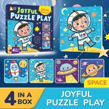 Caja 4 en 1, Rompecabezas, Juguete del rompecabezas con diseño de animales de dibujos animados, juguete educativo para niños, juego de emparejamiento educativo, juego de emparejamiento de formas, juegos de aprendizaje fonético, juguetes fáciles de usar, desarrollo cognitivo mejorado, diversión de aprendizaje temprano, escuela, estudiante, papelería, útiles escolares, regalo de vuelta a la escuela, niño, niña, regalo de cumpleaños para niños