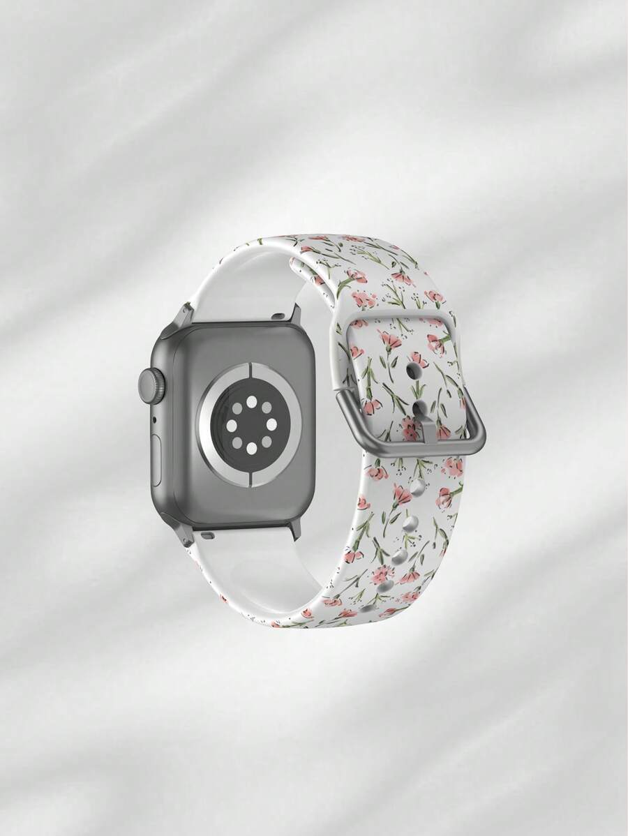 1pc Cute Blue Flower Soft Elastic Breathable Comfortable Replacement Wristband For Apple Watch Band 38mm 40mm 41mm 45mm 44mm 42mm 49mm, Fashion Casual Multi-Color Silicone Strap Compatible With Apple Watch Ultra Series, S10/SE/9/8/7/6/5/4/3/2/1 Smartwatch Accessories