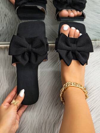 Sandales à nœud papillon nouvelle mode d'été pour filles, mules à bout carré plates pour jeunes femmes, chaussures décontractées minimalistes pour le printemps, les vacances de Pâques, la plage, la Saint-Valentin