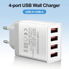 Caricatore USB a 4 porte con spina europea, adattatore di ricarica rapida a 3.1A compatibile con tutti gli smartphone, tablet, fotocamere, MP3/MP4 e altri dispositivi USB