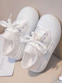 Zapatos de lona 2025 nuevos Zapatillas de baile blancas con suela sólida, zapatos tipo crackers casuales de otoño, zapatos versátiles de moda bordados para niños mayores