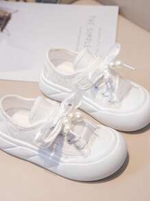 Zapatos de lona 2025 nuevos Zapatillas de baile blancas con suela sólida, zapatos tipo crackers casuales de otoño, zapatos versátiles de moda bordados para niños mayores