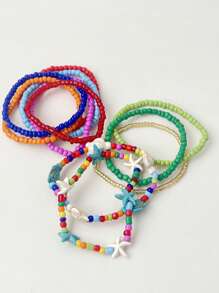 11pcs/Set Boho Colorful Beaded Starfish Elegant Bracelet, Suitable For Women, Perfect For Party, Beach Activities And Gift-Giving, Handmade Jewelry