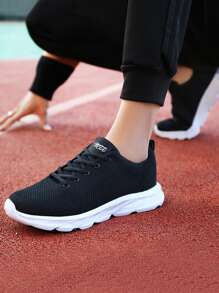 Novo Tênis Esportivo Casual Masculino Preto Sólido, Tênis Esportivo Versátil e Leve para Caminhada, Tênis Casuais Planos de Corrida para Homens