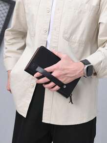Bolsa de Embreagem Masculina Minimalista na Moda, de Cor Sólida em PU com Letra, Carteira com Vários Bolsos, Bolsa Quadrada Pequena Versátil para Ir ao Trabalho e Uso Casual
