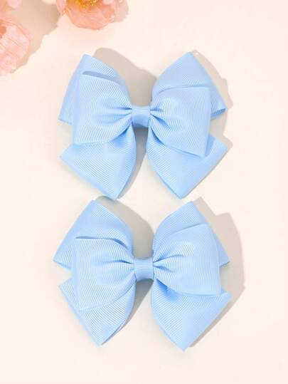 2个蓝色发夹，适合女孩 - 优雅的蓝色丝带蝴蝶结发夹、可爱的纯色鳄鱼夹、浅蓝色蝴蝶结发夹、儿童日常发饰