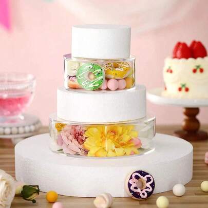 1 Set Acrylic Cake Display Box, Modern Minimalist Romantic Style Transparent Round/Square Shape, Suitable For Desserts, Candy, Stackable Cake Stand, Perfect For Party, Wedding, Festival, Anniversary