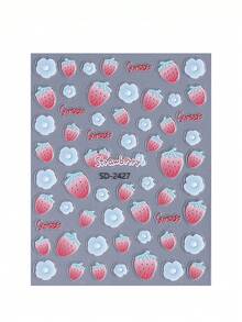 2 件时尚草莓美甲贴纸红色夏季水果花瓣指甲滑块贴花 DIY 装饰配件