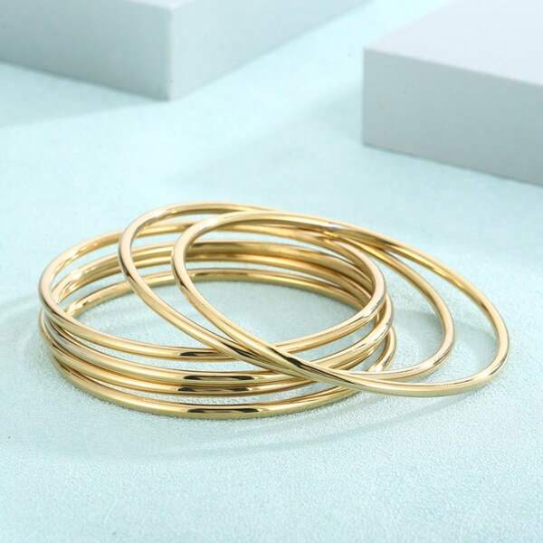 Women's 18k Gold Plated Stainless Steel Bracelet, Fashion Light Luxury Simple Basic Bracelet, Waterproof Jewelry