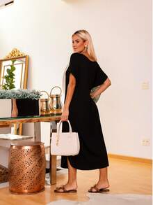 Viscolycra Midi Dress With Pocket And Side Slit 42 To 48 - màu đen - Xem 2