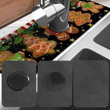 1pc Christmas Gingerbread Man Printed Sink Faucet Absorbent Pad, Gingerbread Man Printed Drain Pad, Kitchen, Bathroom Sink, Countertop, Drain Pad, Diatomite Washbasin, And Cuttable Quick-Drying Pad. - Multicolor - View 10