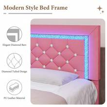 Twin/ Full/ Queen/ King Size Bed Frame With Storage Drawers, Upholstered LED Bed Frame With Headboard, Modern Platform Bed Frame With Headboard And Footboard, Diamond Tufted Design, No Box Spring Needed, Twin/ Full/ Queen/ King, Pink/ Black/ White/ Purple/ Yellow (Twin Size 2 Drawers/ Other Size 4 Drawers) - Hồng - Xem 2
