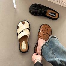 Women's Summer Office Slippers For Outside Wear 2025, Closed-Toe Roman Half-Slip, Versatile Casual Mule Sandals With Single Step - 黑色 - 查看 4