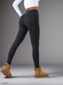 Women'S Warm And Comfortable Leggings With Pockets, Highly Elastic And Snug For Autumn And Winter, Suitable For Home Wear And Outdoor Sports - Multicolor - View 2