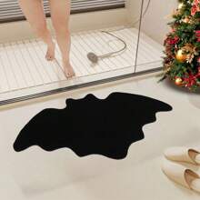 1 pieza Alfombra de baño de murciélago negro de Halloween, alfombra pequeña, felpa corta, felpudo de Halloween, alfombra pequeña para el baño - Antideslizante, lavable a máquina, felpudo rectangular, diseño de murciélago, adecuado para decoración de baño o dormitorio, accesorios de baño