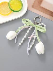 Series Tulips Faux Pearls Bows Bags Pendants Fresh And Simple Flowers Mobile Phone Accessories For Women