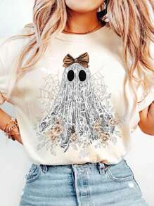 Halloween Cute Lace Ghost Boo DIY Iron-On Heat Transfer Sticker Decal Patch, Suitable For T-Shirts, Sweatshirts, Pillowcases, Fabric, Canvas Bags And Clothing Decoration, Holiday Party Decor, Handmade, 10inch
